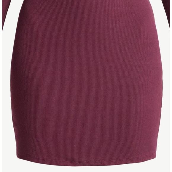 NEW Women's Plus Size 2XL Soft Stretchy Mini Dress with Long Sleeves DARK CHERRY - Picture 4 of 5